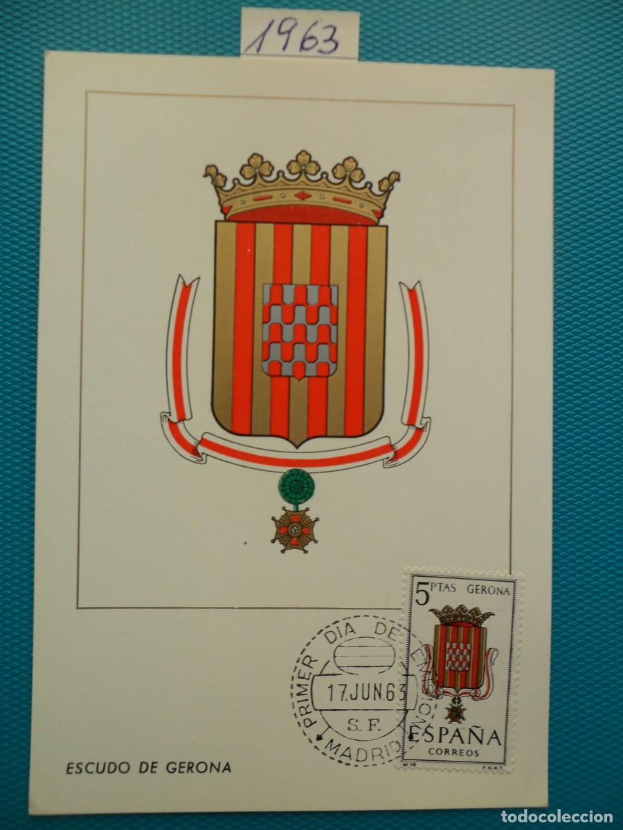 Sellos: 1963-ESPA&Ntilde;A-TARJETAS MAXIMAS-ESCUDOS-PROVINCIAS-VER FOTO-N&ordm;1486-GERONA