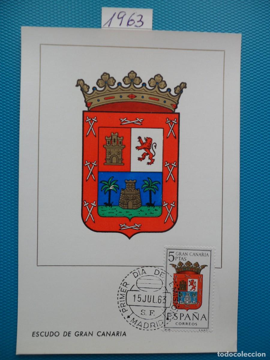 Sellos: 1963-ESPA&Ntilde;A-TARJETAS MAXIMAS-ESCUDOS-PROVINCIAS-VER FOTO-N&ordm;1487-GRAN CANARIA