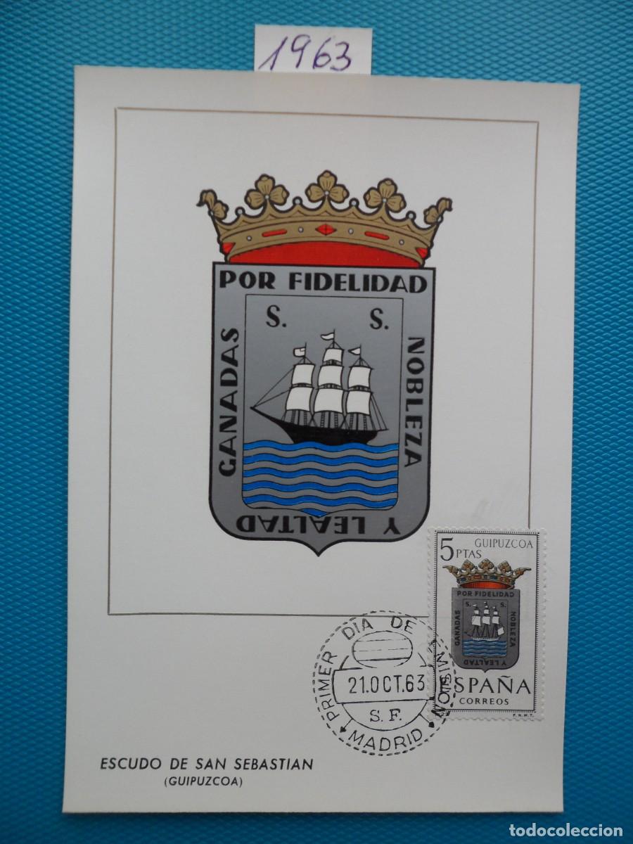 Sellos: 1963-ESPA&Ntilde;A-TARJETAS MAXIMAS-ESCUDOS-PROVINCIAS-VER FOTO-N&ordm;1490-SAN SEBASTIAN