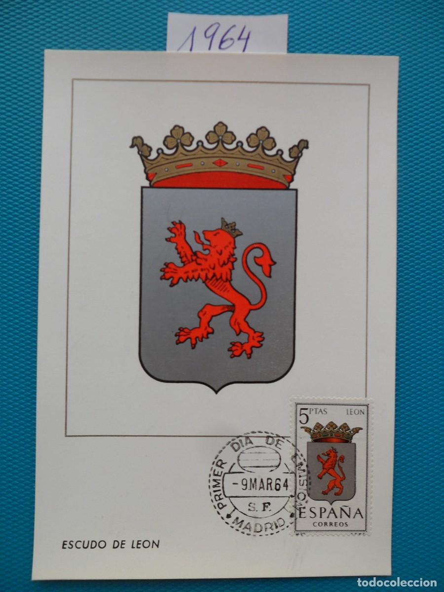 Sellos: 1964-ESPA&Ntilde;A-TARJETAS MAXIMAS-ESCUDOS-PROVINCIAS-VER FOTO-N&ordm;1553-LEON