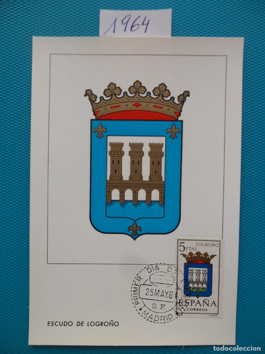 Sellos: 1964-ESPA&Ntilde;A-TARJETAS MAXIMAS-ESCUDOS-PROVINCIAS-VER FOTO-N&ordm;1555-LOGRO&Ntilde;O