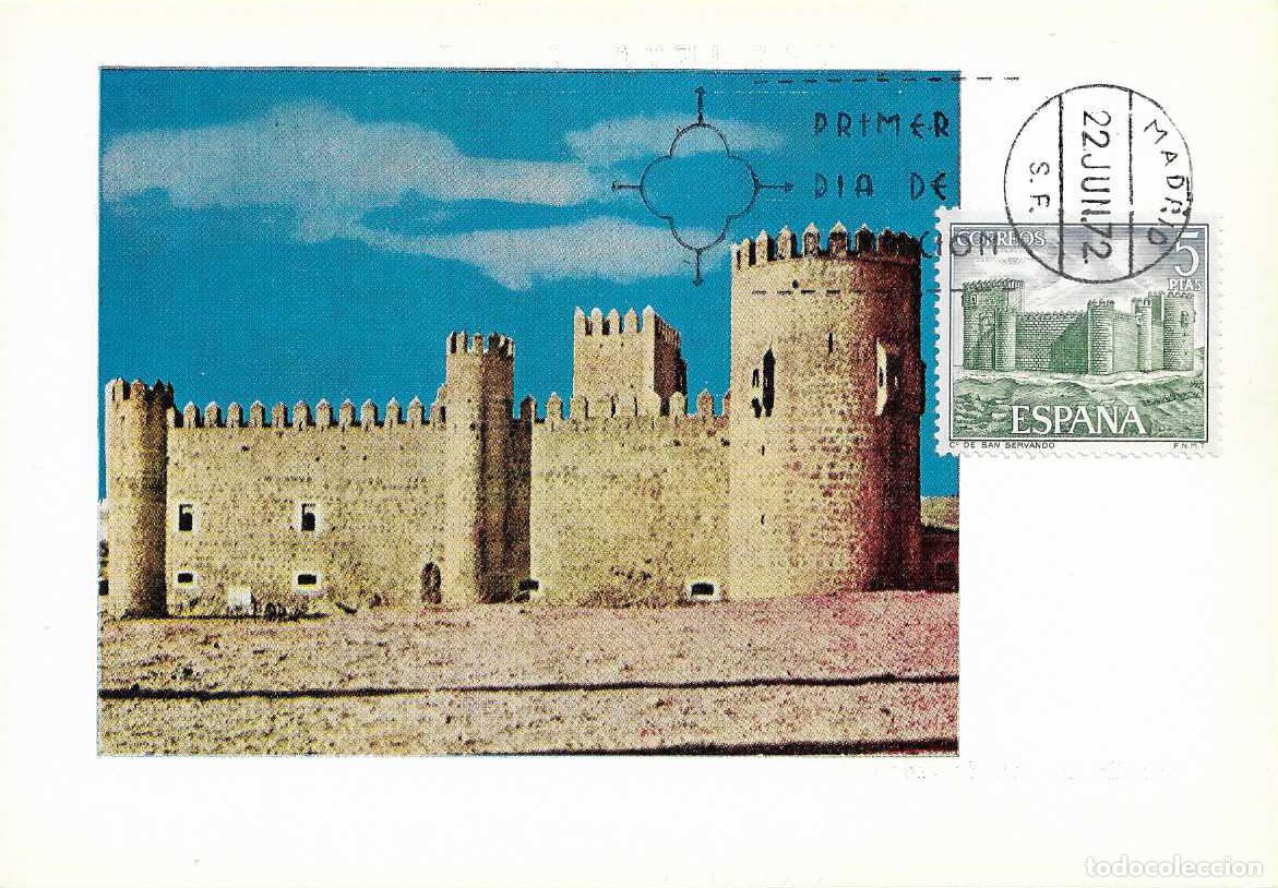 Sellos: CASTILLO DE SAN SERVANDO TOLEDO CASTILLOS 1972 (EDIFIL 2096) EN TARJETA MAXIMA PRIMER DIA MPM