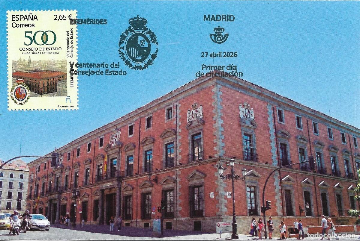 Sellos: ESPA&Ntilde;A. TARJETA MAXIMA PRIMER DIA. PALACIO DE LOS CONSEJOS. MADRID. 2026