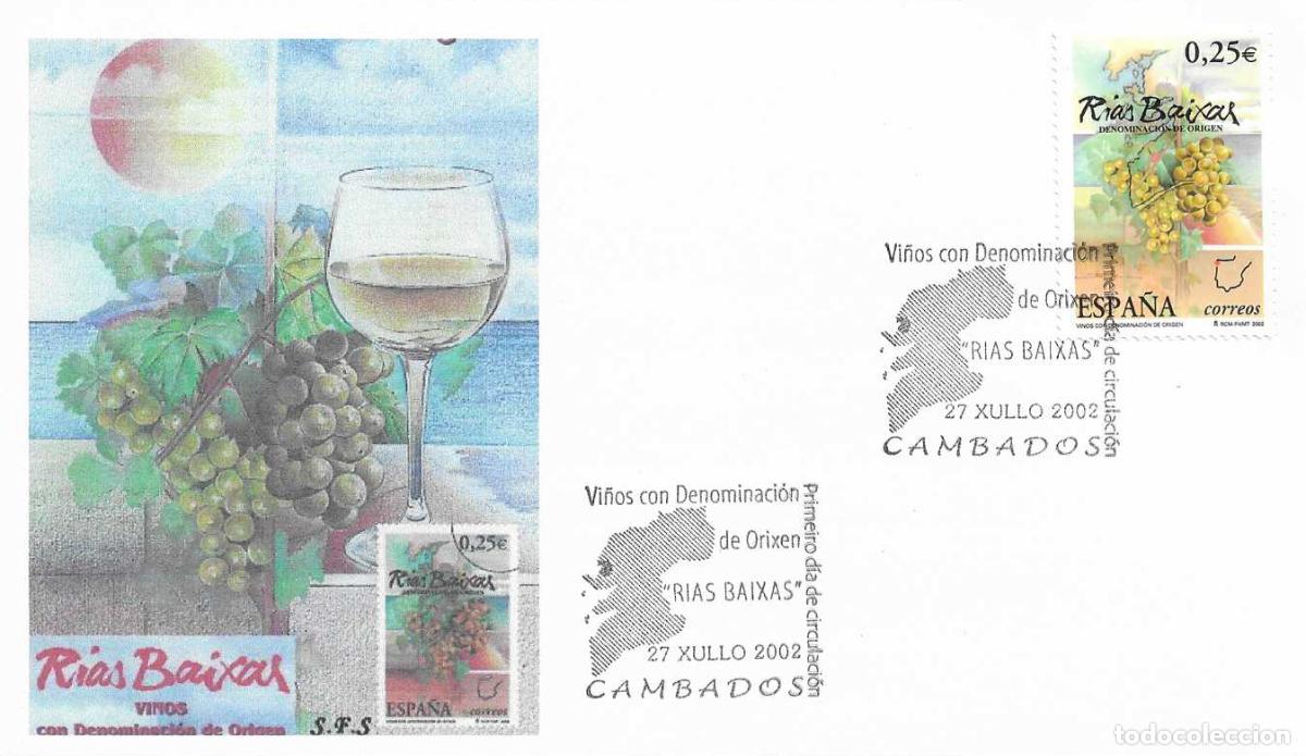 Sellos: VINO RIAS BAIXAS VINOS CON DENOMINACION DE ORIGEN 2002 (EDIFIL 3909) TM PD MOD 2 CAMBADOS PONTEVEDRA
