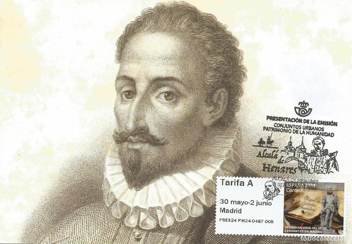 Sellos: Espa&ntilde;a Tarjeta M&aacute;xima Presentaci&oacute;n a&ntilde;o 2024 con Sello Atm Miguel de Cervantes