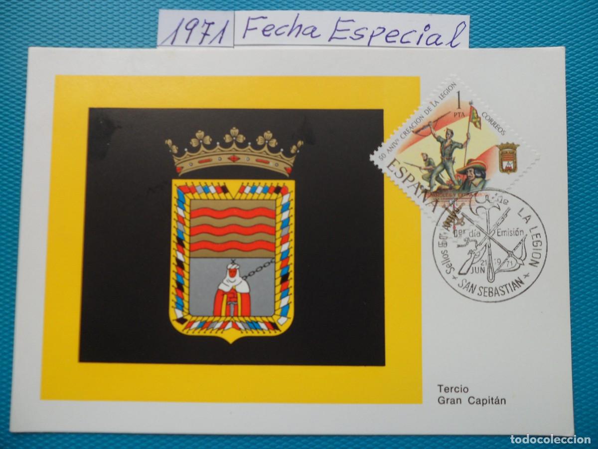 Sellos: 1971-ESPA&Ntilde;A-TARJETAS MAXIMAS-SERIE COMPLETA-VER FOTO-N&ordm;2043/6-LA LEGION-FECHA SAN SEBASTIAN
