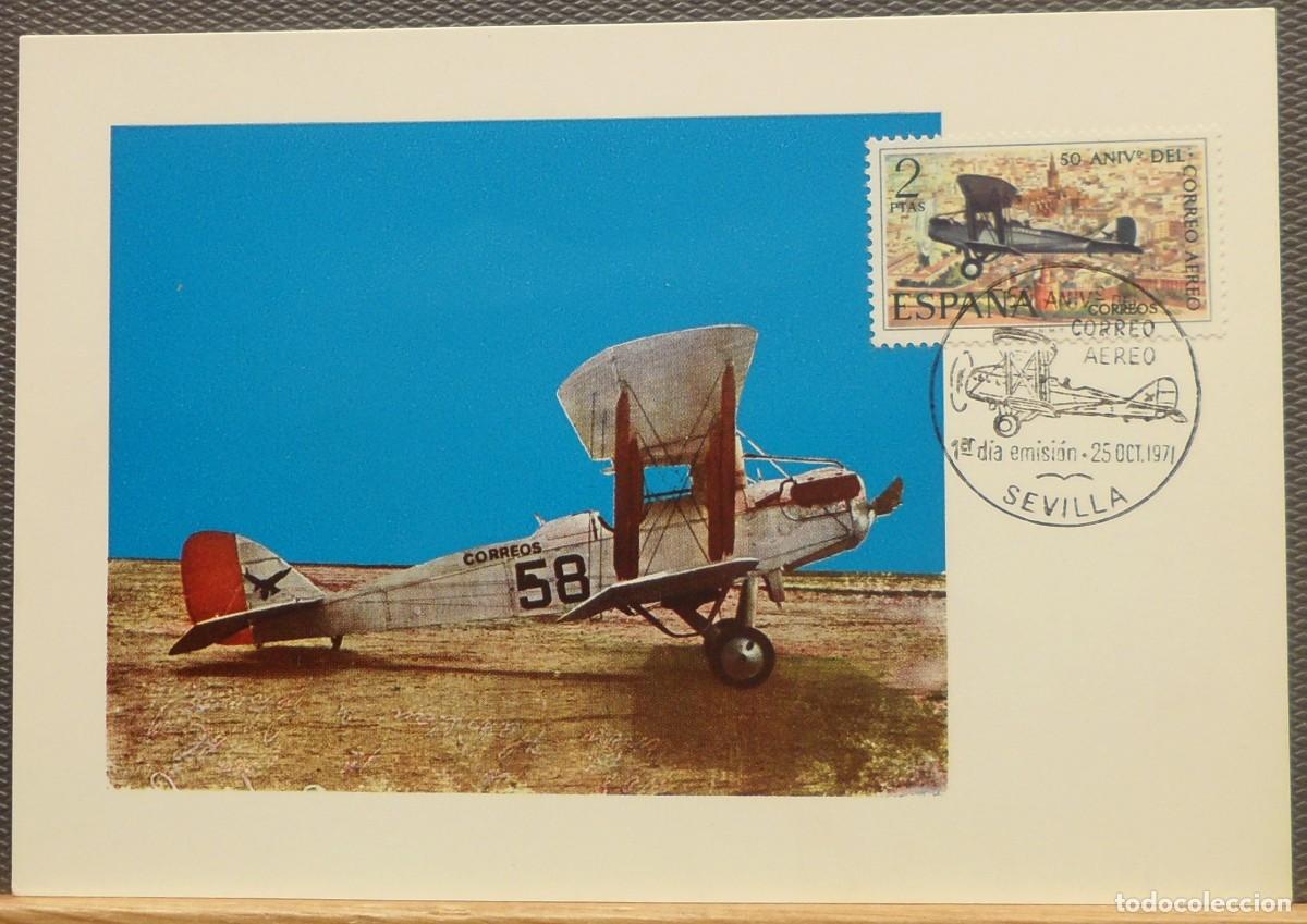 Sellos: 1971-ESPA&Ntilde;A-TARJETAS MAXIMAS-SERIE COMPLETA-VER FOTO-N&ordm;2059/60-L ANIVERSARIO DEL CORREO AEREO