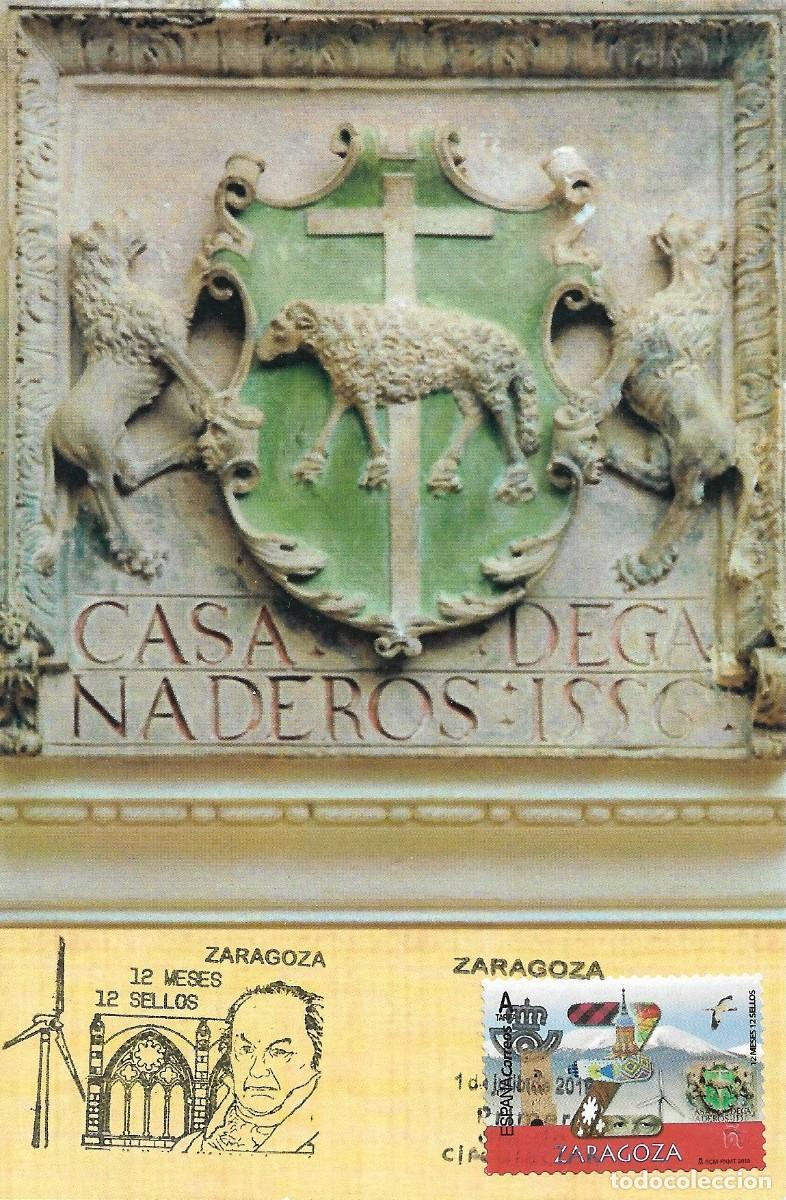 Sellos: ESPA&Ntilde;A. TARJETA MAXIMA PRIMER DIA. CASA DE GANADEROS. ZARAGOZA. 2019
