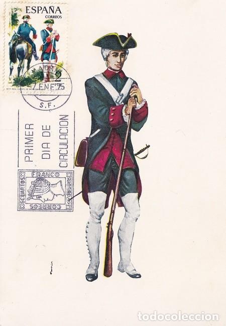 Sellos: Tarjeta postal Madrid 1975 - A&ntilde;o 1762 Espa&ntilde;a Real Cuerpo de Artiller&iacute;a - Primer d&iacute;a de circulaci&oacute;n