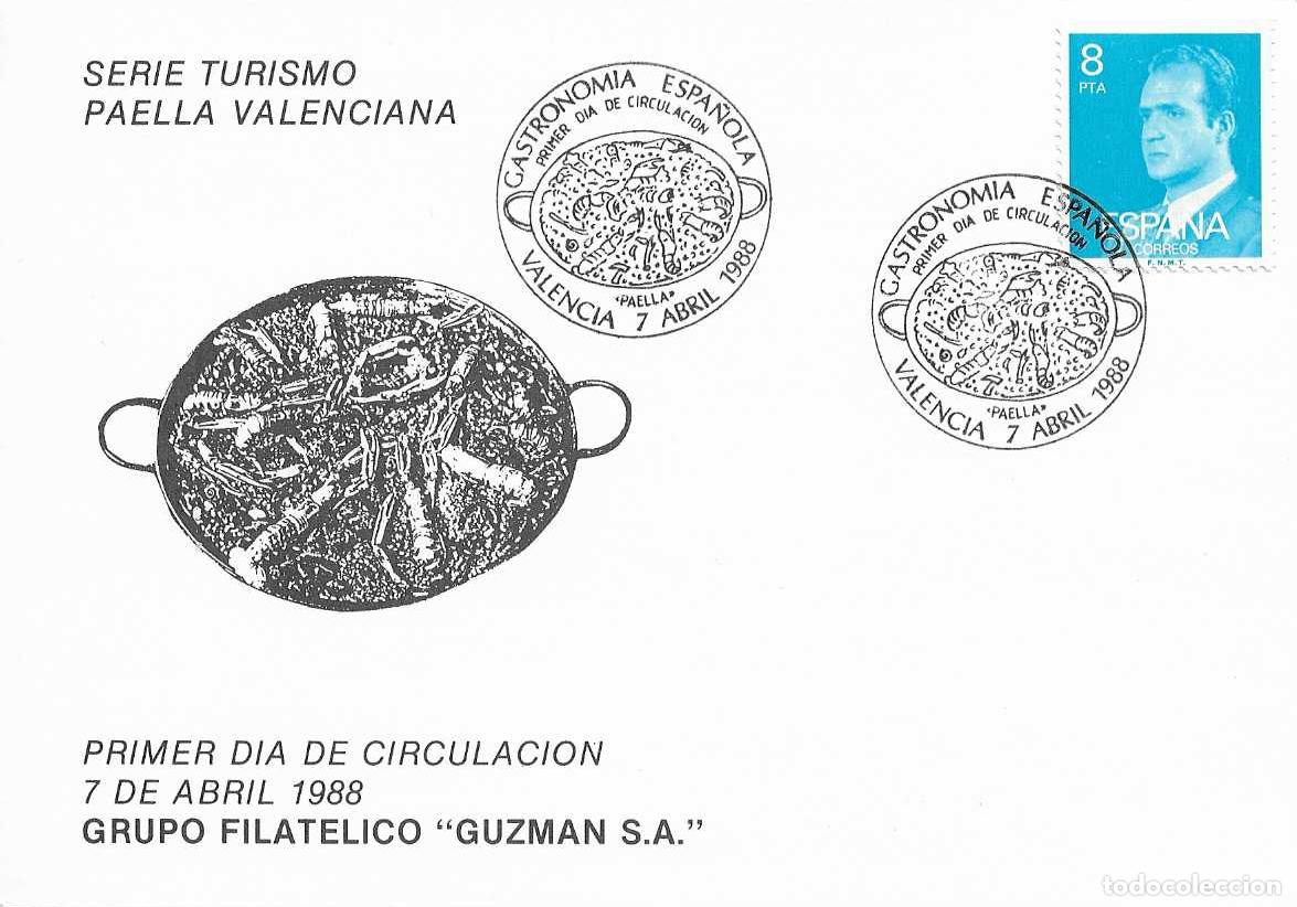 Selos: GASTRONOMIA PAELLA VALENCIANA TURISMO 1988 (EDIFIL 2935) EN TM PD MOD 2 MATASELLOS VALENCIA RARO