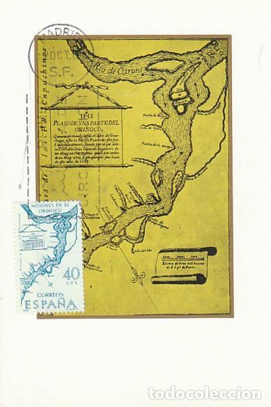 Timbres: Edifil 1889, Plano de las misiones en el Orinoco forjadores de AMERICA tarjeta m&aacute;xima de 12-10-1968