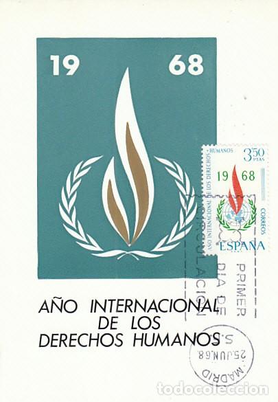 Sellos: EDIFIL 1874, A&Ntilde;O INTERNACIONAL DE LOS DEECHOS HUMANOS, TARJETA MAXIMA DE PRIMER DIA 25-6-1968