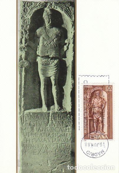 Sellos: EDIFIL 1872, ESTELA PINTAYUS, XIX CENTENARIKO FUNDACION DE LEON, TARJETA MAXIMA PRIMER DIA 15-6-1968