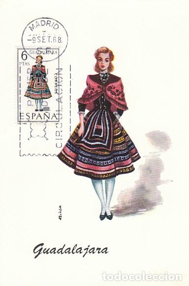 Sellos: Edifil 1847, traje regional de Guadalajara, tarjeta maxima de primer dia del a&ntilde;o 1968