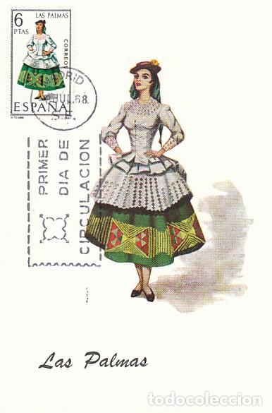Sellos: Edifil 1845, traje regional de Las Palmas, tarjeta m&aacute;xima de primer d&iacute;a del a&ntilde;o 1968