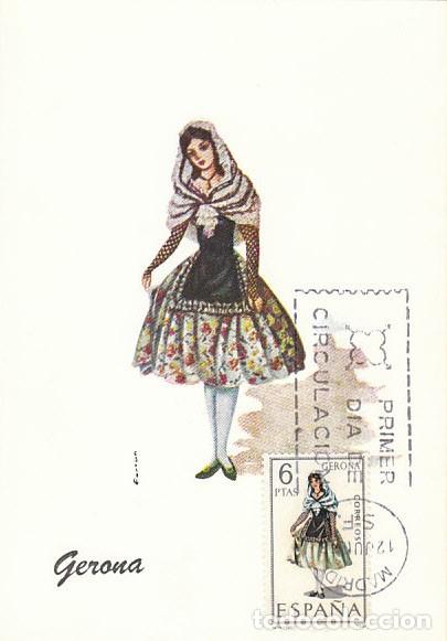 Sellos: Edifil 1844, traje regional de Gerona, tarjeta m&aacute;xima de primer d&iacute;a del a&ntilde;o 1968