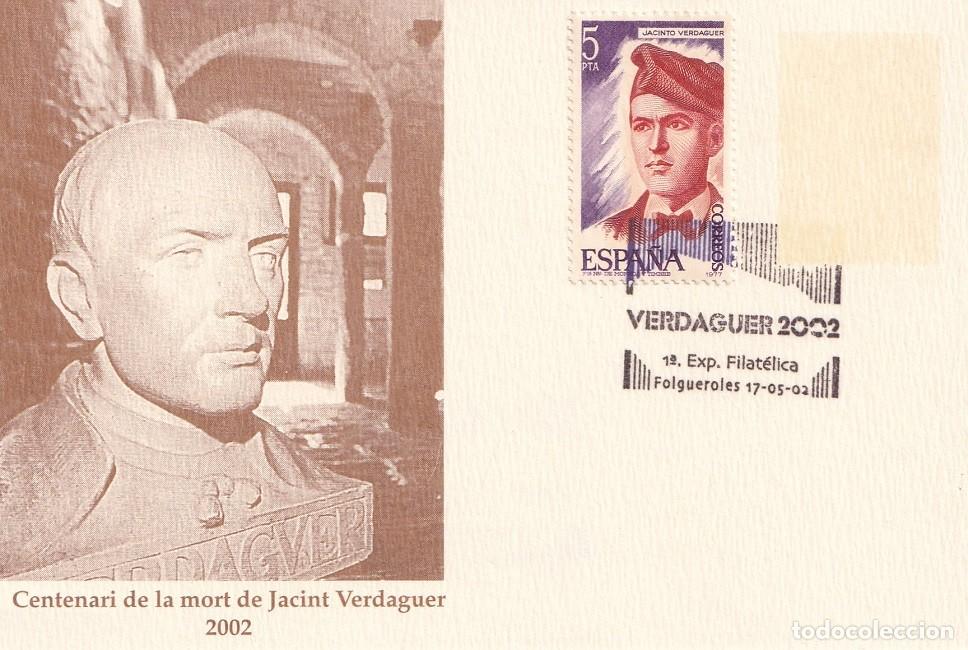 Sellos: Folgueroles 2002 1&ordf; Exp. Filat&eacute;lica - Centenari de la mort de Jacint Verdaguer / Jordi Vila