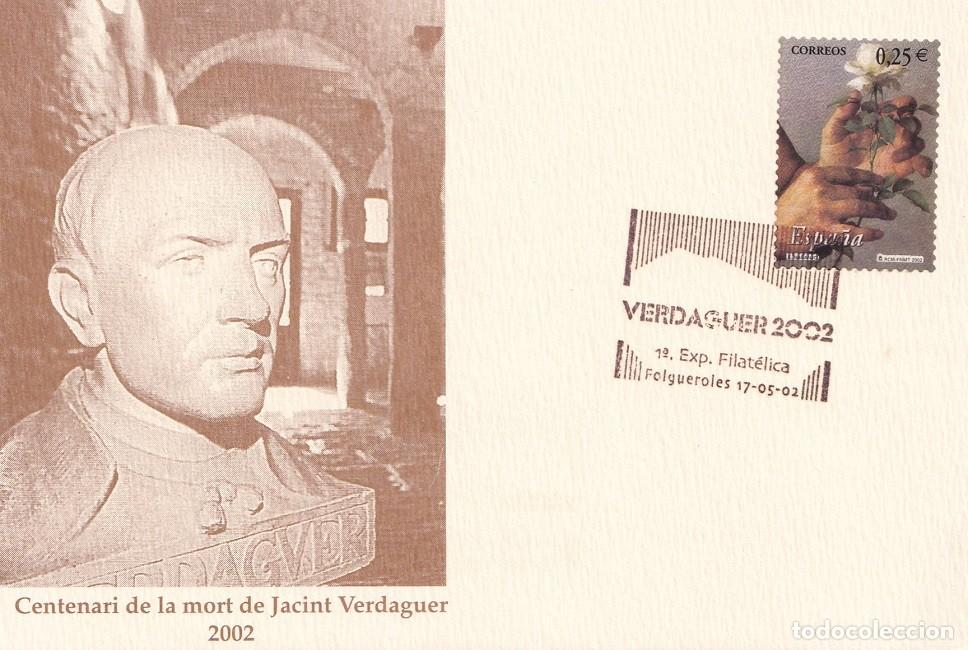 Sellos: Folgueroles 2002 1&ordf; Exp. Filat&eacute;lica - Centenari de la mort de Jacint Verdaguer / Jordi Vila