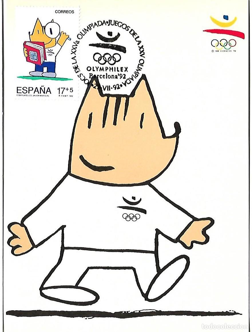 Sellos: TARJETA M&Aacute;XIMA CON MATASELLOS JUEGOS DE LA XXV OLIMPIADA BARCELOAN&acute;92. OLYMPHILEX