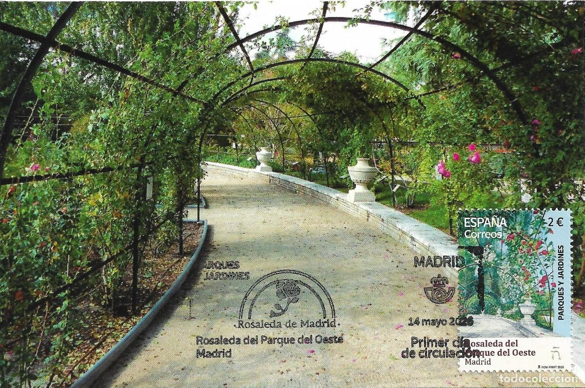 Sellos: ESPA&Ntilde;A. TARJETA MAXIMA PRIMER DIA. ROSALEDA DEL PARQUE DEL OESTE. MADRID. 2026