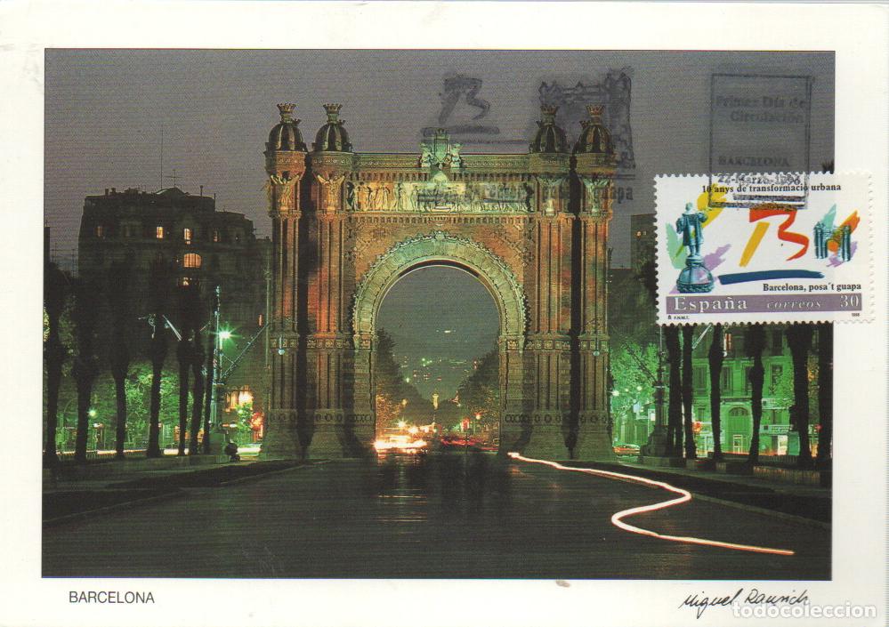 Sellos: Edifil n&ordm; 3411, Arco delTriunfo, Barcelona ponte guapa tarjeta m&aacute;xima primer d&iacute;a especial 22-3-1996