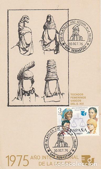 Sellos: EDIFIL 2264, A&Ntilde;O INERNACIONAL DE LA MUJER, TOCADOS DE LA MUJER VASCA. TARJETA AXIMA DE 30-10-1975