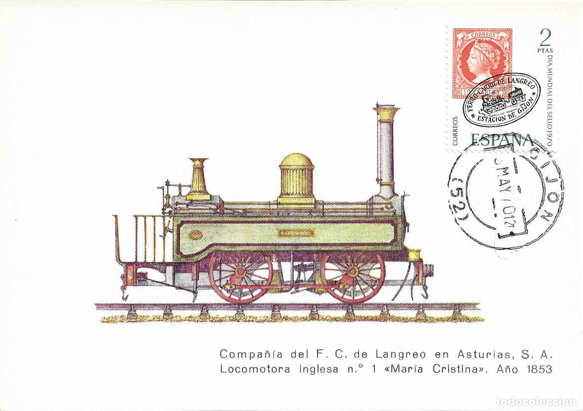 Sellos: TRENES FERROCARRIL LANGREO DIA MUNDIAL DEL SELLO 1970 (EDIFIL 1974) TM PD MATASELLOS GIJON RARA MPM