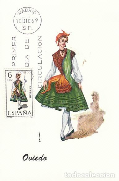 Sellos: 1909, TRAJE REGIONAL DE OVIEDO, TARJETA MAXIMA DE PRIMER DIA DEL A&Ntilde;O 1969