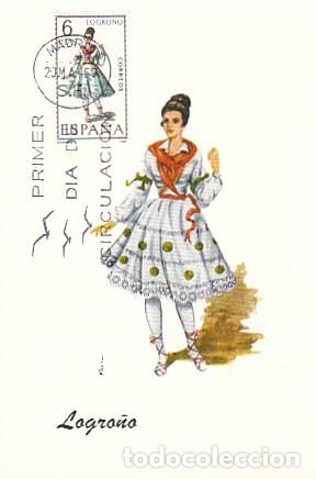 Sellos: EDIFIL 1902, TRAJE REGIONAL DE LOGRO&Ntilde;O, TARJETA MAXIMA DE PRIMER DIA DE 1969