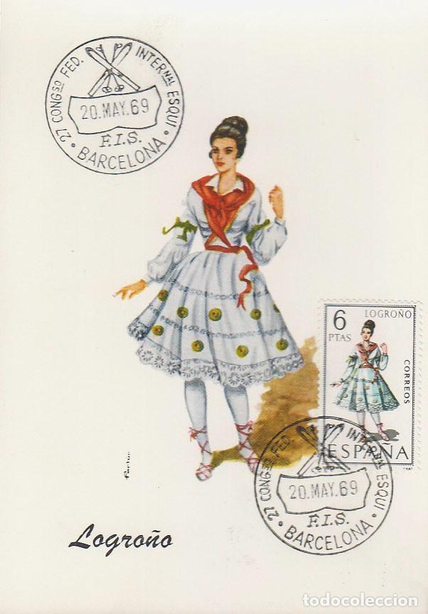 Sellos: EDIFIL 1903, TRAJE REGIONAL DE LUGO, TARJETA MAXIMA MATASELLO CONGRESO ESQUI DE 1969