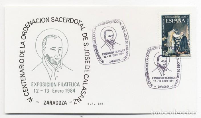Selos: Tarjeta Maxima IV Centenario Ordenaci&oacute;n Sacerdotal de San Jos&eacute; de Calasanz S.P. 188 Zaragoza 1984