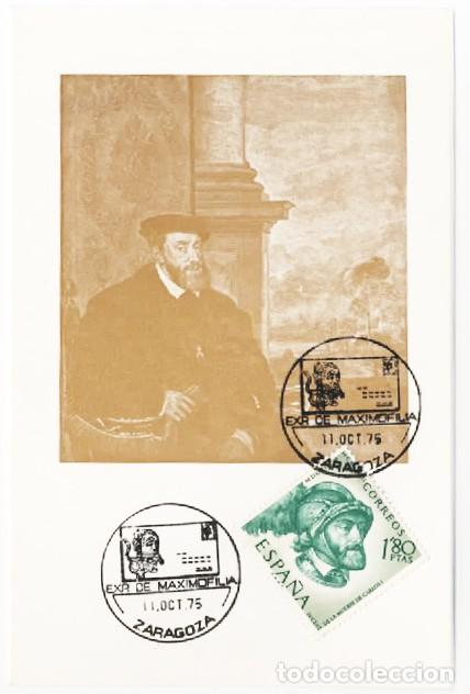 Briefmarken: Tarjeta Maxima IV Centenario muerte de Carlos I de Espa&ntilde;a Exposici&oacute;n de Maximofilia Zaragoza 1975