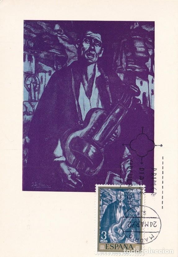 Briefmarken: M&aacute;xima Madrid 1972 - El ciego de los romances - Jos&eacute; Guti&eacute;rrez Solana - Primer d&iacute;a de circulaci&oacute;n