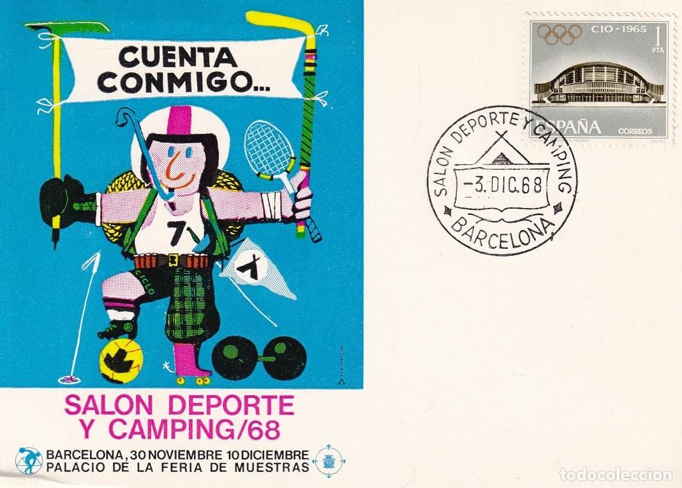 Briefmarken: Tarjeta Barcelona 1968 - Sal&oacute;n deporte y camping 68 - Cuenta conmigo... - Matasellos especial
