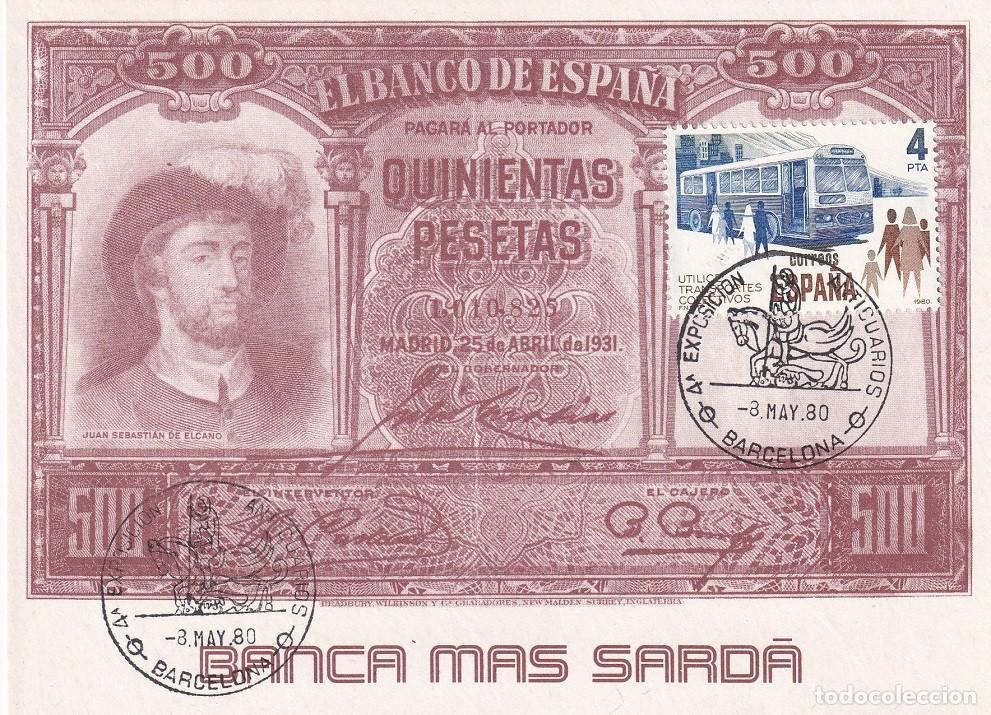 Briefmarken: Tarjeta Barcelona 1980 - Banca Mas Sard&agrave; - 4&ordf; Exposici&oacute;n Anticuarios - Matasellos especiales