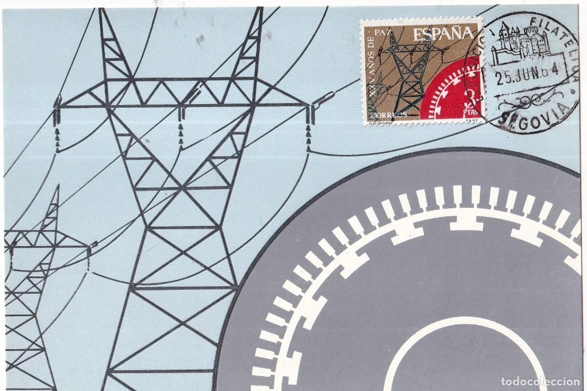 Timbres: Tarjeta m&aacute;xima. XXV A&ntilde;os de Paz. Electricidad. Exposici&oacute;n filat&eacute;lica Segovia 1954