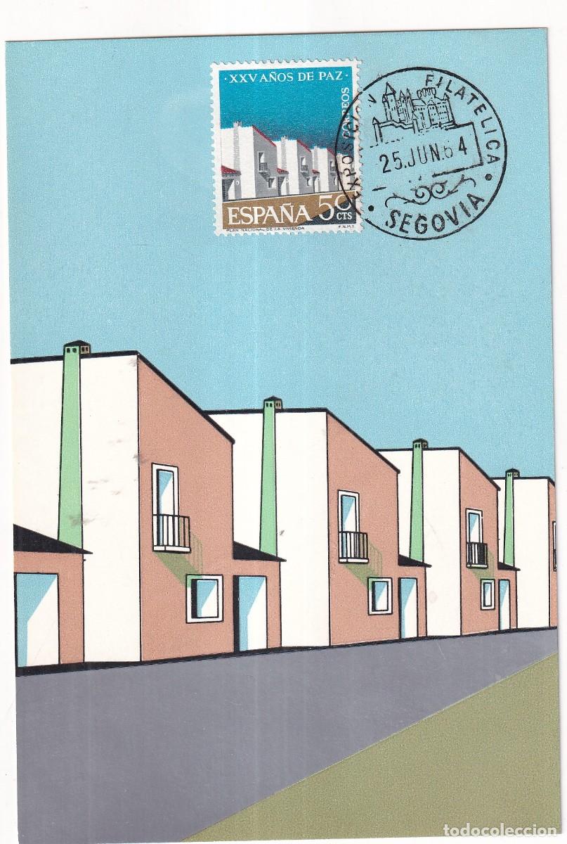 Timbres: Tarjeta m&aacute;xima. XXV A&ntilde;os de Paz. Plan nacional de vivienda . Exposici&oacute;n filat&eacute;lica Segovia 1954