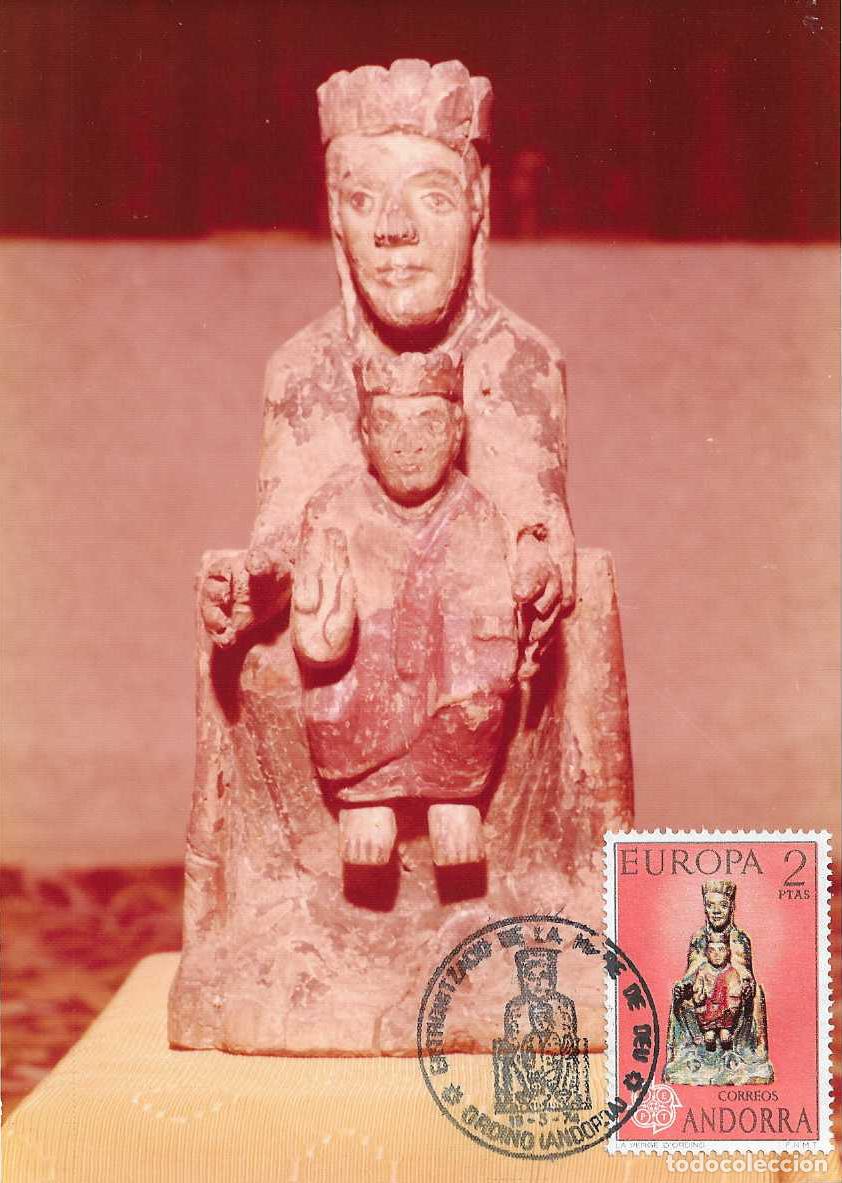 Sellos: MARE DE DEU VIRGEN ROMANICA ORDINO ENTRONIZACION ANDORRA ESPA&Ntilde;OLA 1974 MATASELLO TARJETA MAXIMA RARO