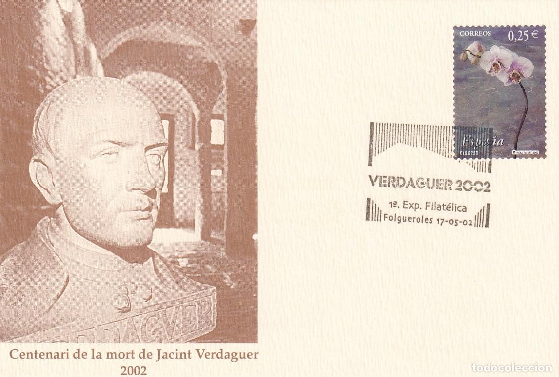 Sellos: Folgueroles 2002 1&ordf; Exp. Filat&eacute;lica - Centenari de la mort de Jacint Verdaguer / Jordi Vila