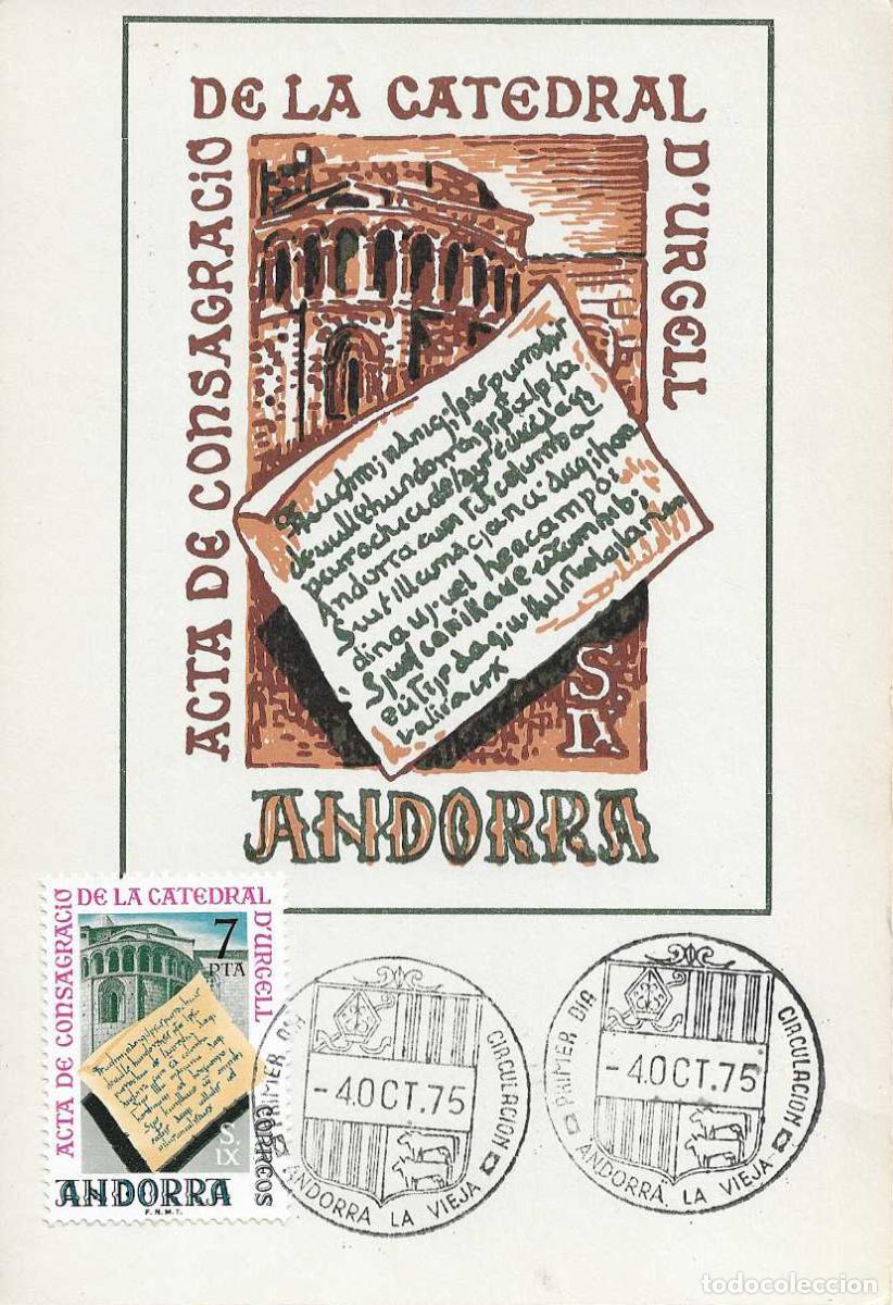 Briefmarken: CATEDRAL URGEL ACTA CONSAGRACION FESTIVAL LITERARIO ANDORRA ESPA&Ntilde;OLA 1975 (EDIFIL 99) TM PD ED PUJOL