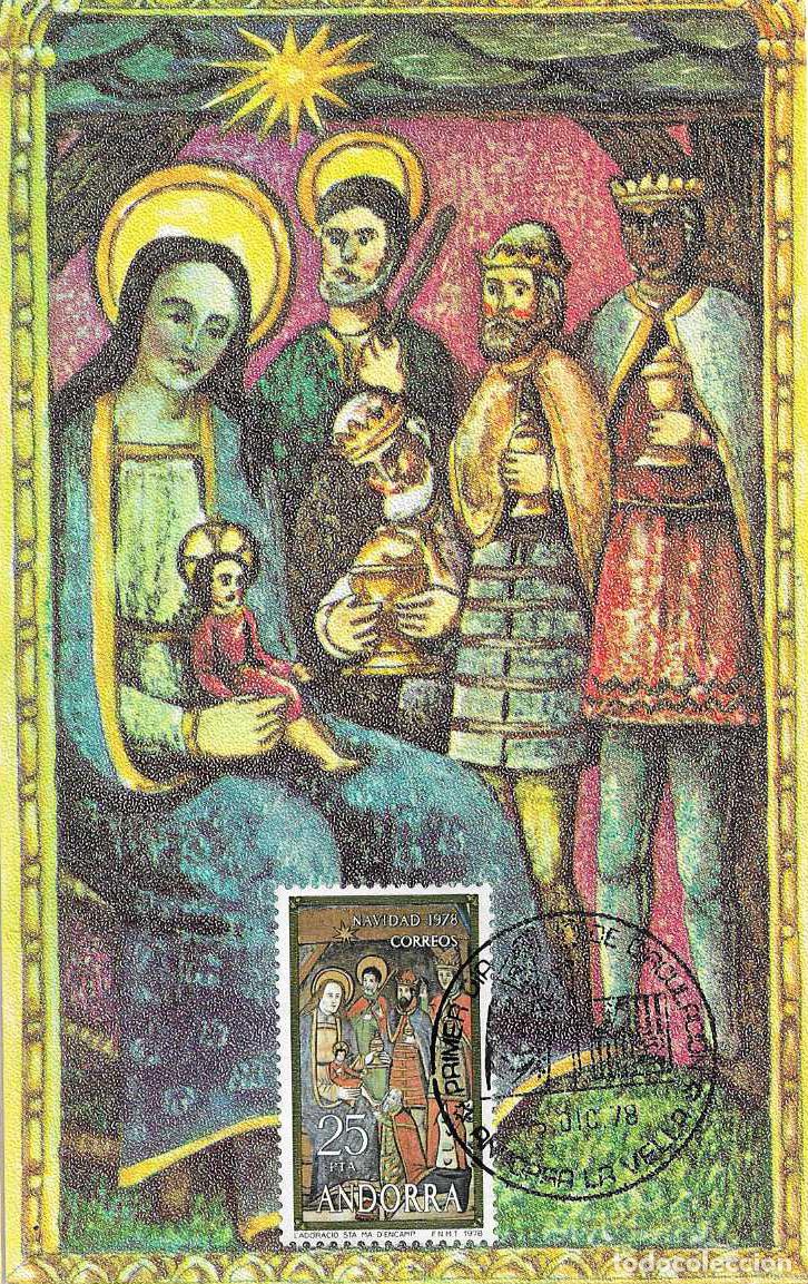 Sellos: NAVIDAD 1978 ADORACION REYES MAGOS IGLESIA SANTA MARIA D'ENCAMP ANDORRA ESPA&Ntilde;OLA (EDIFIL 121) TM PD
