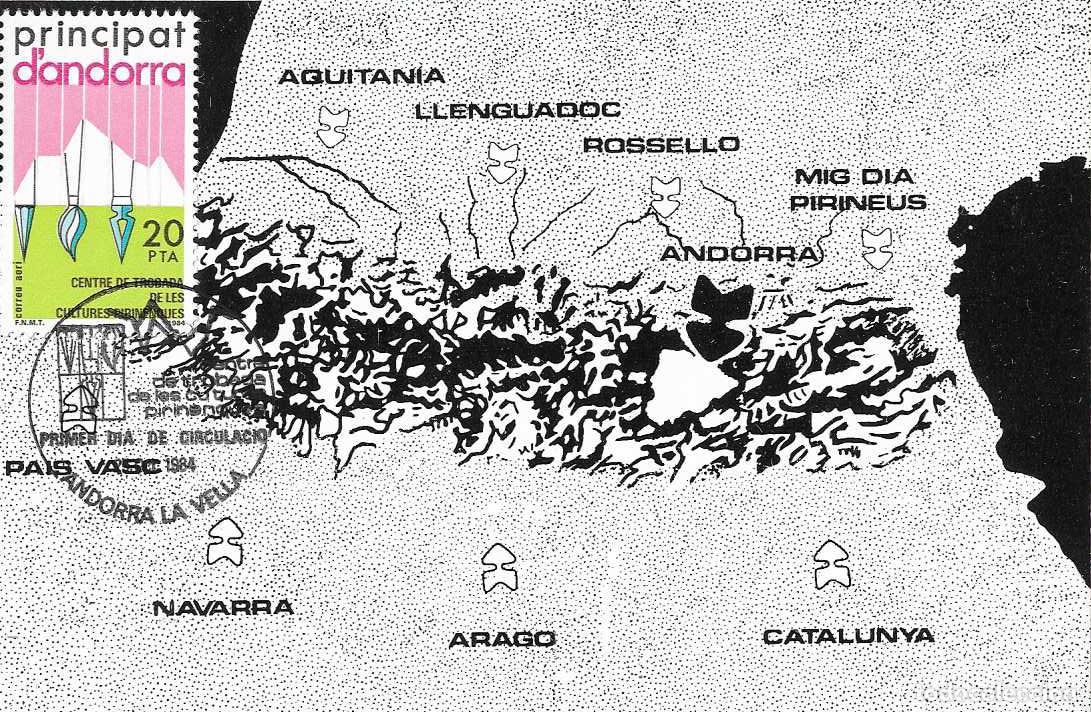 Sellos: CREACION CENTRO ENCUENTROS CULTURAS PIRENAICAS 1984 ANDORRA ESPA&Ntilde;OLA (EDIFIL 182) TM PD CORTA TIRADA