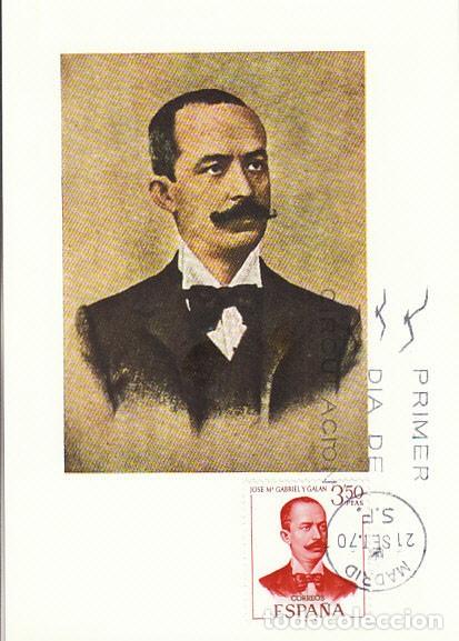 Briefmarken: Edifil 1995, Jos&eacute; M&ordf; Gabriel y Gal&aacute;n, escritor, tarjeta m&aacute;xima primer d&iacute;a de 21-9-1970