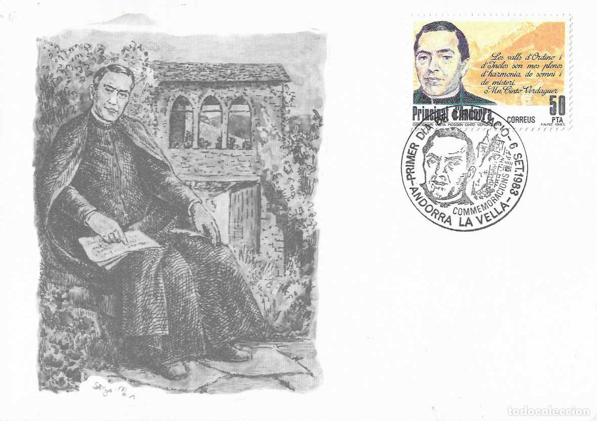Timbres: JACINTO VERDAGUER ANDORRA ESPA&Ntilde;OLA CONMEMORACIONES 1983 (EDIFIL 172) TM PRIMER DIA VER REVERSO RARO