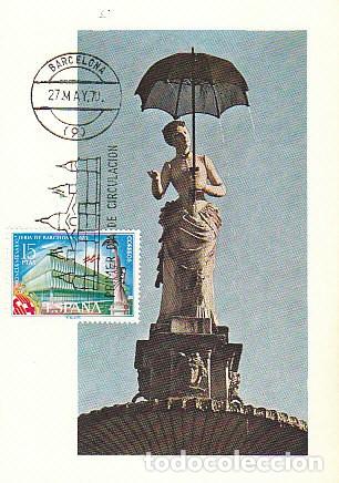Francobolli: Edifil 1975, feria de Barcelona (50 aniversario), La Dama del paraguas, tarjeta m&aacute;xima de 27-5-1970
