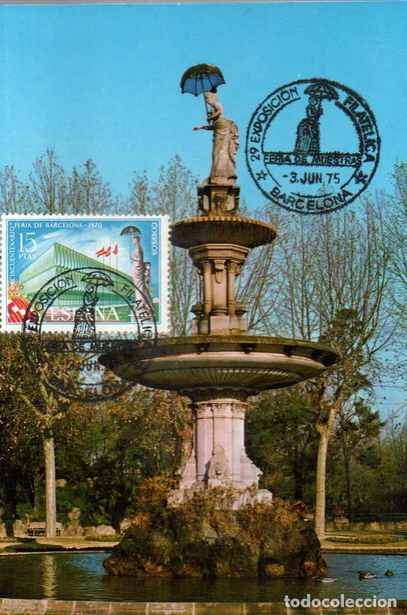Timbres: Edifil 1975, feria de Barcelona (50 aniv&ordm;) La Dama del paraguas, m&aacute;xima matasello expo feria de 1970