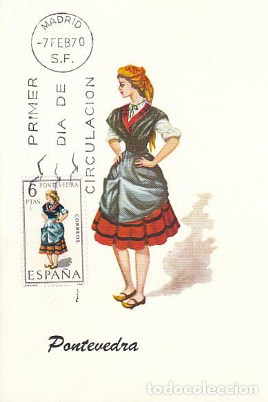 Timbres: EDIFIL 1950, TRAJE REGIONAL DE PONTEVEDRA, TARJETA MAXIMA DE PRIMER DIA DEL A&Ntilde;O 1970