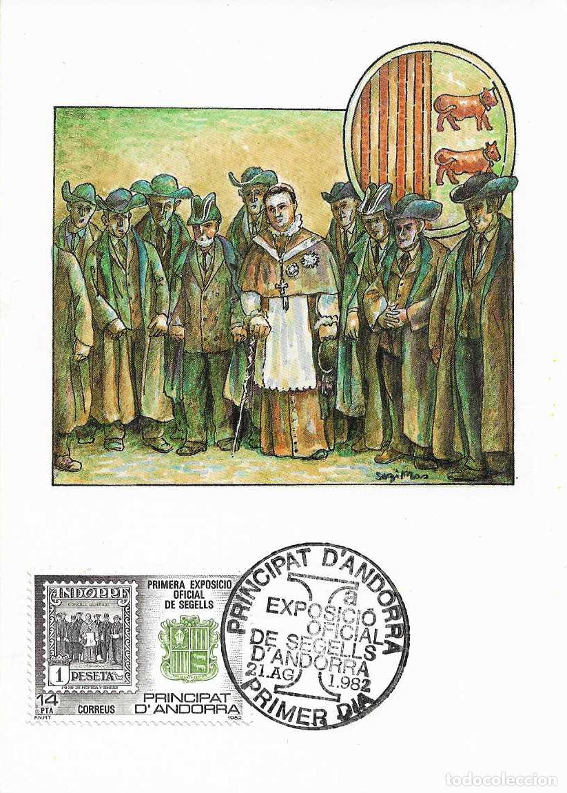 Sellos: I EXPOSICION OFICIAL SEGELLS SELLOS 1982 ANDORRA ESPA&Ntilde;OLA (EDIFIL 162) EN TM PRIMER DIA AFA RARO VER