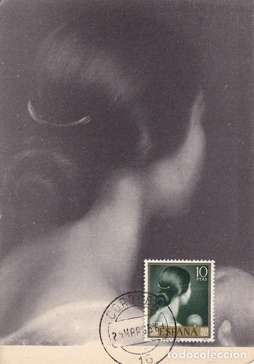Sellos: M&aacute;xima C&oacute;rdoba 1965 - Pintura - Viva el pelo - Julio Romero de Torres - Primer d&iacute;a de circulaci&oacute;n