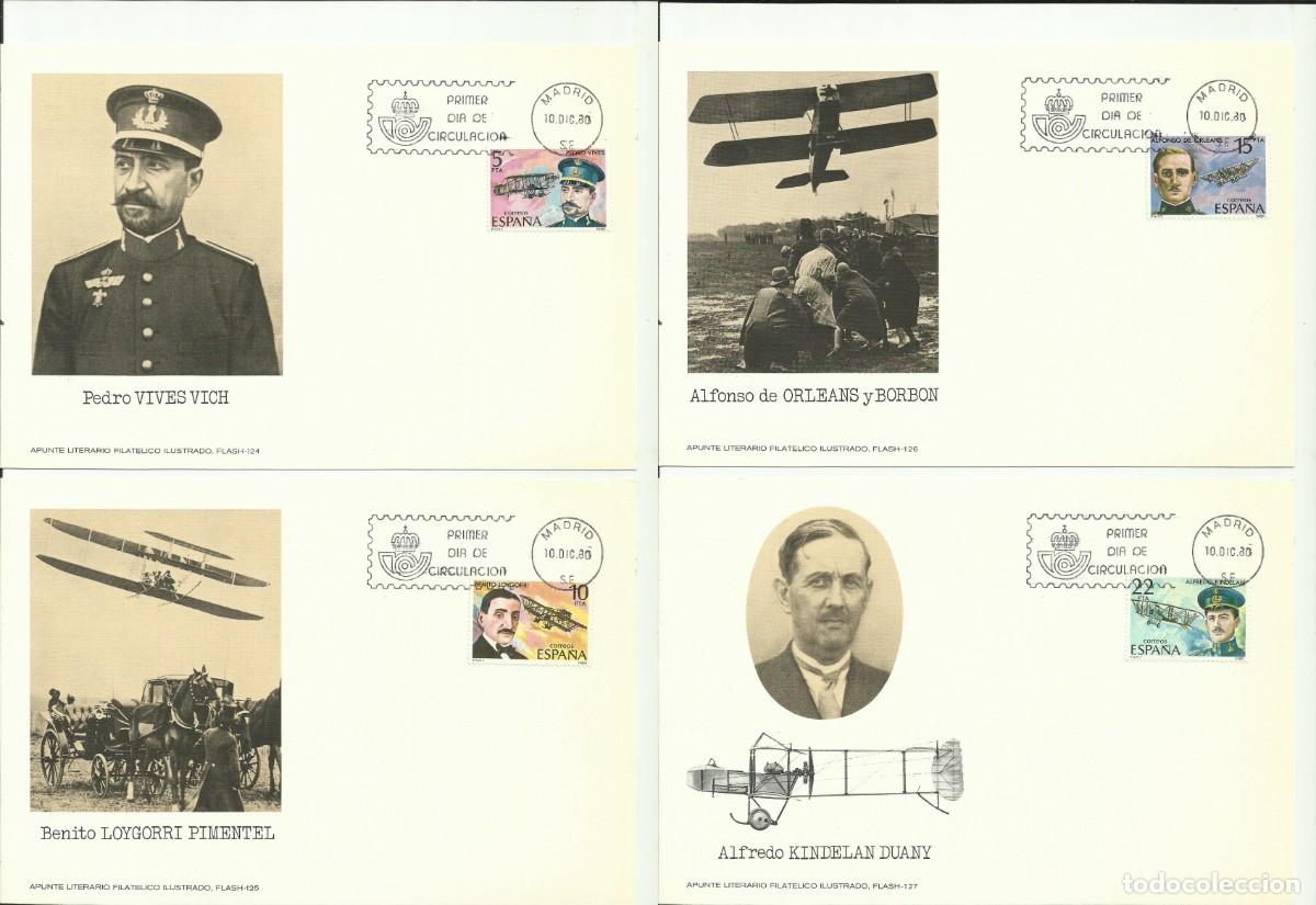 Sellos: ESPA&Ntilde;A 1980 - CARTE MAXIMUM PIONEROS DE LA AVIACION - EDIFIL 2595/2598 - YVERT 2229/2232